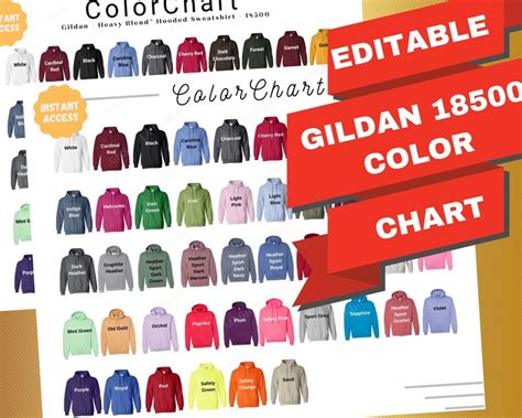 Editable Gildan 18500 Color ChartGildan G18500 Digital File Etsy