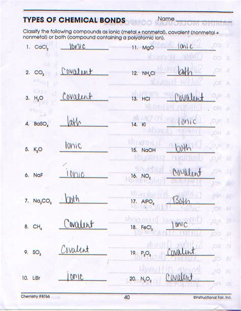 Chemistry Covalent Bonding Worksheet Answers