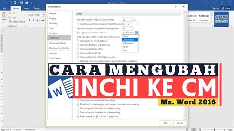 Cara Merubah Ukuran Inchi Ke Centimeter Cm Pada Ruler Microsoft Word