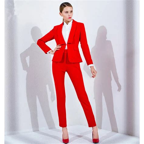 Jacketpants Red Women Business Suits Formal Office Suits Work Slim