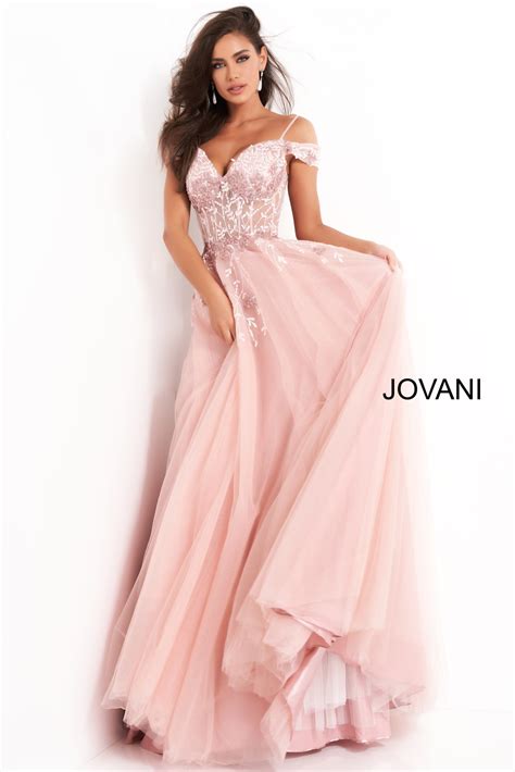 Jovani 02022 Blush Embroidered Sheer Bodice Evening Gown