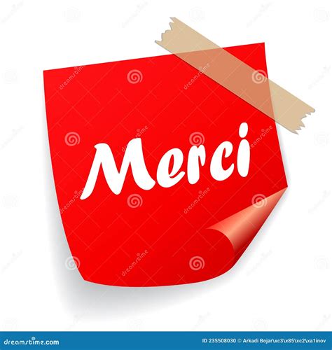 Merci Thank You French Text On Red Note Paper Stock Vector