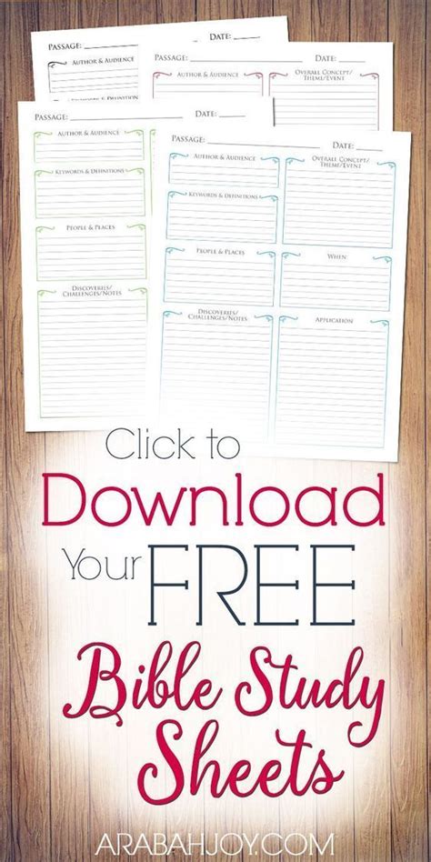 The Free Bible Study Sheets With Text That Reads Click To Download
