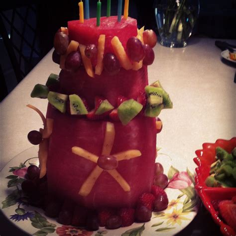 You can cut watermelons in disc shapes to be stacked as a cake (place satay sticks through) or carve out a watermelon shark. A healthy alternative to classic birthday cake ! One large ...