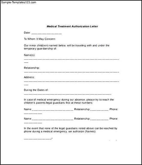 medical treatment authorization letter   sample templates