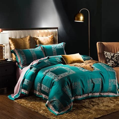 Teal Green And Gold Patchwork Plaid And Tribal Print Bohemian Luxury