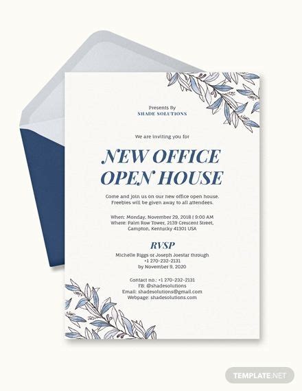 Custom dusty blue watercolour wedding invitations! Invite guests to the opening of your new office. Download ...