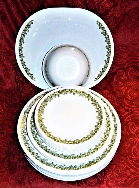 27 Pc Lot Of Vintage Corelle Green Spring Blossom Crazy Daisy Etsy