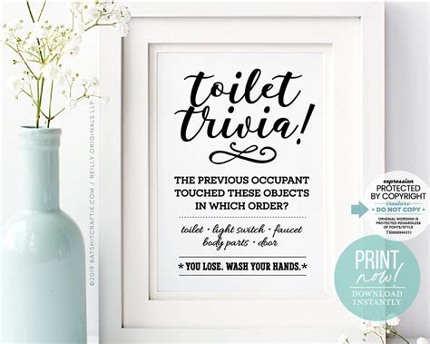Printable Funny Bathroom Sign Toilet Trivia Game Wash Your Etsy Australia