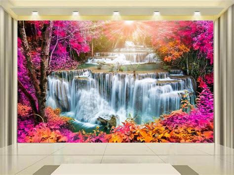 3d Photo Wallpaper Custom Mural Living Room Waterfall Flower Scenery