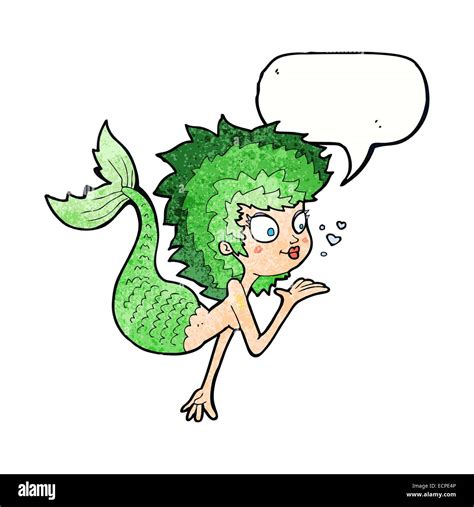 Cartoon Mermaid Blowing A Kiss With Speech Bubble Stock Vector Image