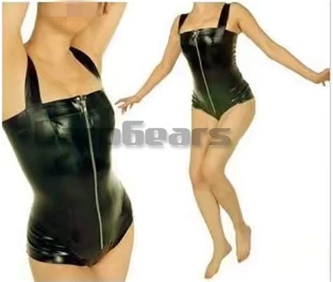 sexy black latex swimsuit with front zipper rubber leotard bodysuits unique on