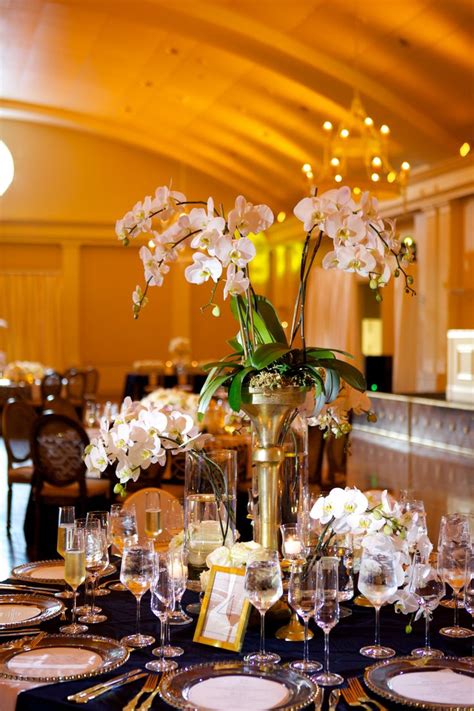 White Orchid Centerpieces With Gold Accents White Orchid Centerpiece