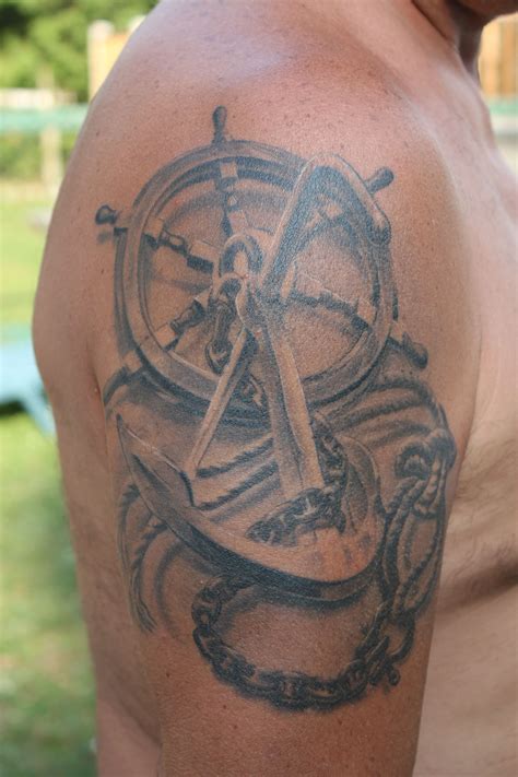 Anchor And Boat Wheel Shoulder Tattoo Anchor Tattoos Tattoos