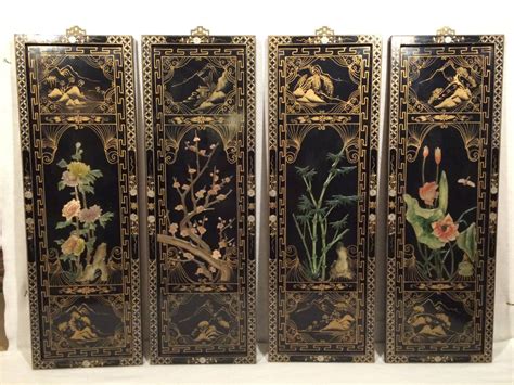 1960s Set Of 4 Handpainted Asian Wall Panels Chinoiserie Etsy
