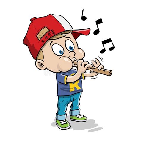 Little Boy Playing The Flute Stock Vector Illustration Of Fingers