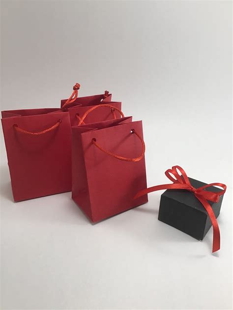 10 Red Extra Small T Paper Bag With Rope Handles Red Matte Etsy