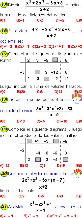 DivisiÓn Algebraica De Polinomios Ejemplos Y Ejercicios Resueltos De