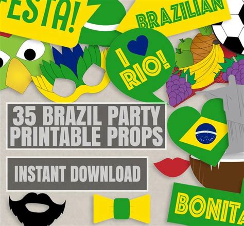 35 Brazil Party Theme Photo Booth Props Brazilian Themed Etsy