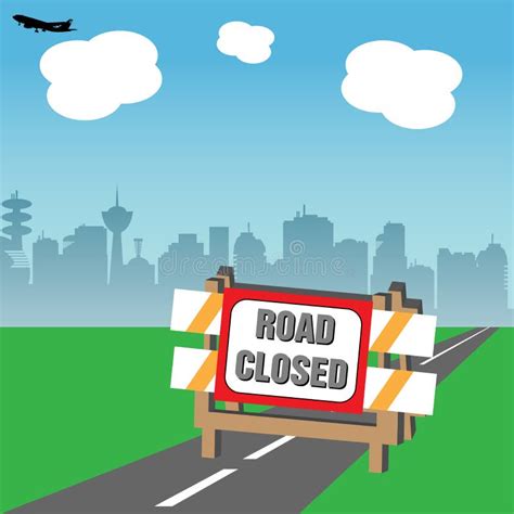 Road Closed Barricade Sign Barrier Blocking Access Stock Illustration