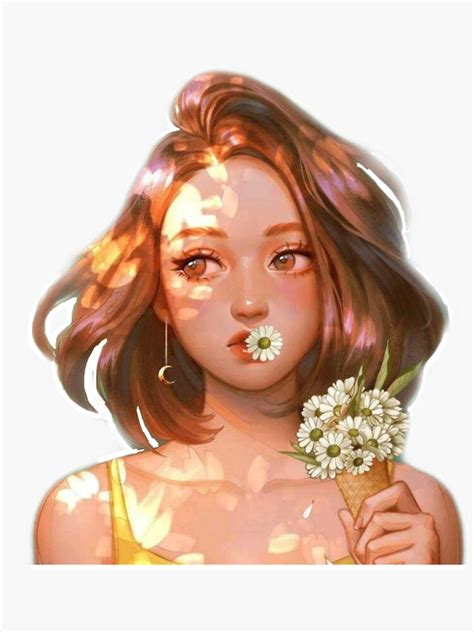 Anime Pretty Girl Pfp With Flowers Sticker By Basmalik Redbubble