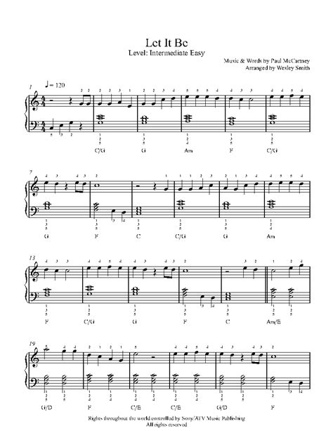 Let It Be By The Beatles Piano Sheet Music Intermediate Level
