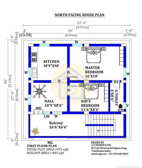 North Facing House Plans As Per Vastu 33x30 Modern Design House Plan