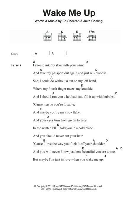 Wake Me Up Sheet Music Ed Sheeran Guitar Chordslyrics