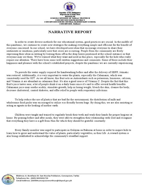 Best Practices Of Sbfp Narrative Report Pdf