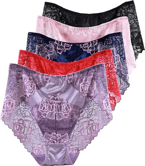 Warmword Women S Lace Underwear Plus Size Multi Pack Of 5 High Waist Panties Multicoloured