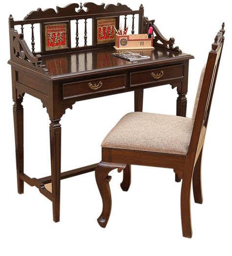 Buy Teak Wood Writing Desk And Chair In Walnut Finish By Exclusivelane