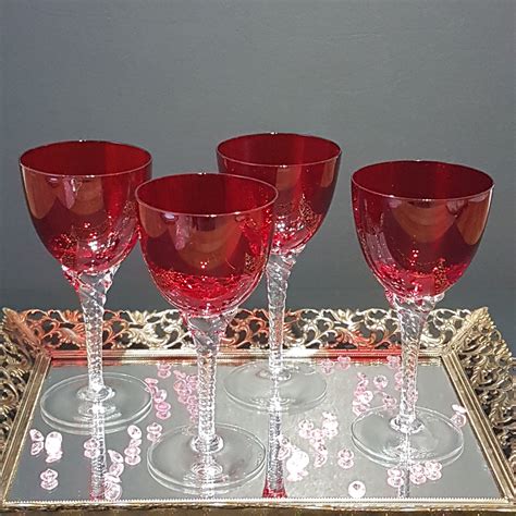 Sasaki Crystal Coronation Ruby Red Wine Glasses Set Of 4 Hand Blown