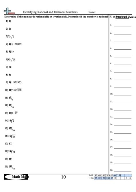Rational And Irrational Numbers Matching Worksheet Answer Key