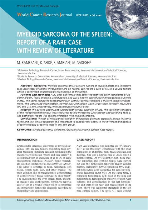 Pdf Myeloid Sarcoma Of The Spleen Report Of A Rare Case With Review