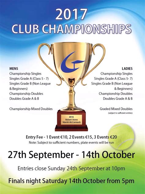 Senior Club Championships Starting 27 Sept Greystones Lawn Tennis Club