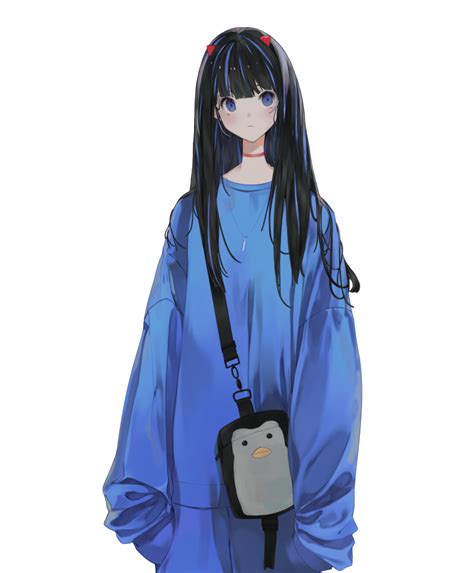 Safebooru 1girl Absurdres Bag Bangs Black Hair Blue Eyes Blue Hair Blue Shirt Blue Shorts