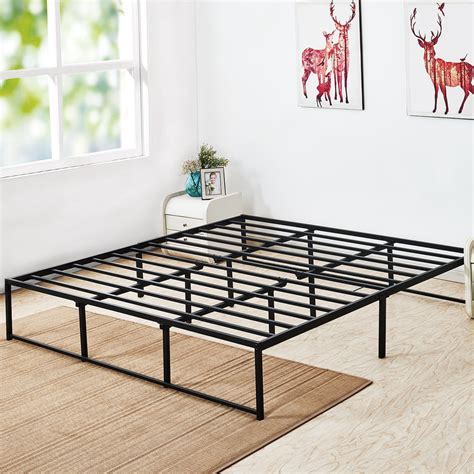 Vecelo Queen Size Black Platform Bed Frame Metal No Need For Box Spring