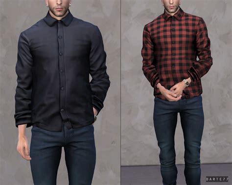 Button Up Shirt Darte77 Custom Content For Ts4 Sims 4 Men