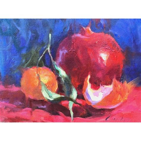 Pomegranate Oil Painting Original Art Fruit Still Life Framed Painting