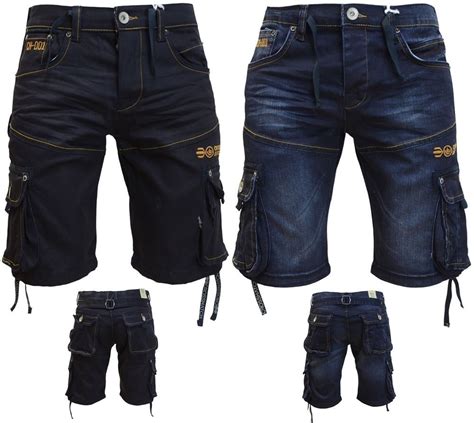 Mens Crosshatch Jeans Shorts Combat Cargo Denim Short Trousers Summer Shorts Combat Shorts