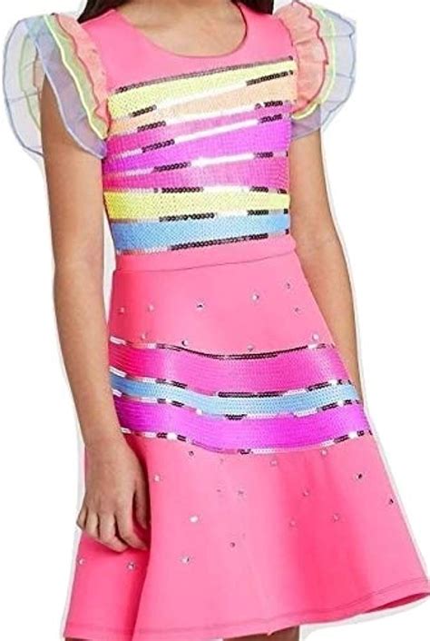 Girls Jojo Siwa Neon Rainbow Sequin Pink Dress Clothing