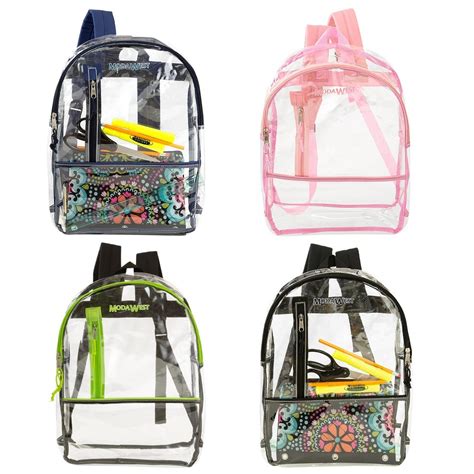 Wholesale 17 Basic Clear Backpack 4 Assorted Colors Dollardays