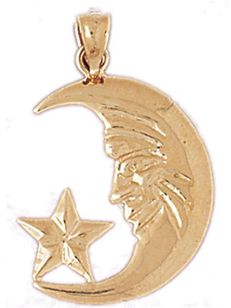 Jewels Obsession K Yellow Gold Crescent Moon Face With Star Pendant