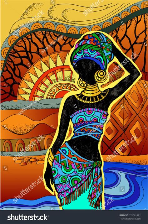 African Landscapesouthern Landscape Hand Drawn Illustration Stock