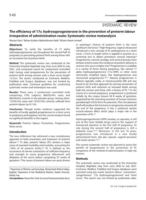 pdf the efficiency of 17a hydroxyprogesterone in the prevention of preterm labour irrespective