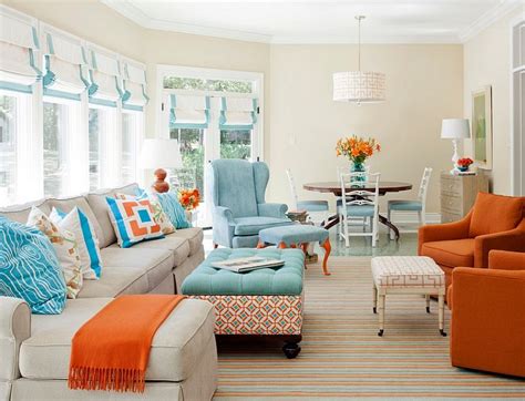 style up your home this summer with cool roman shades living room orange blue and orange