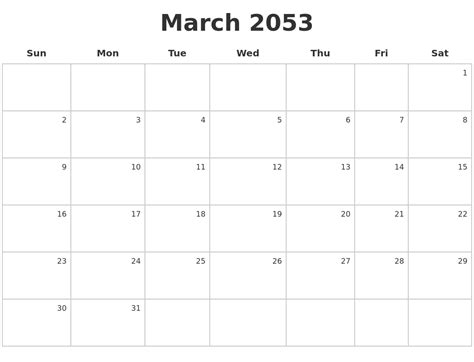 January 2053 Blank Monthly Calendar