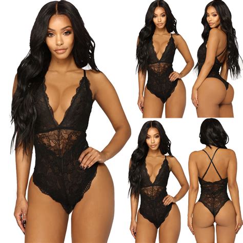 Sexy Womens Bodysuit Sleeveless Lingerie Lace Leotard Top Backless