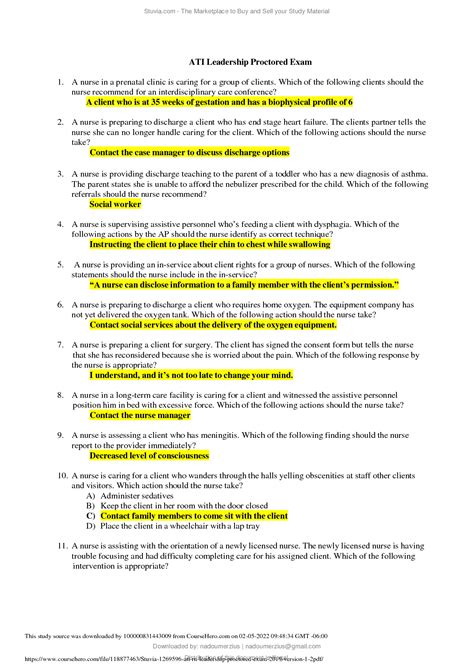 SOLUTION: Ati rn leadership proctored exam 2019 version 1 - Studypool