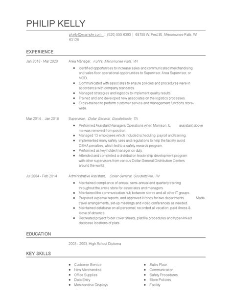 Area Manager Resume Examples And Tips Zippia